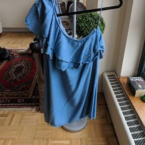 One shouldered demin print dress